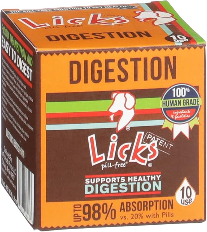 Licks Pill Free Dog Digestion - Dog Gut Health and Gas Relief - Bloating Relief and Digestion Supplement for Dogs - Dog Health Supplies - Gel Packets - 10 Use
