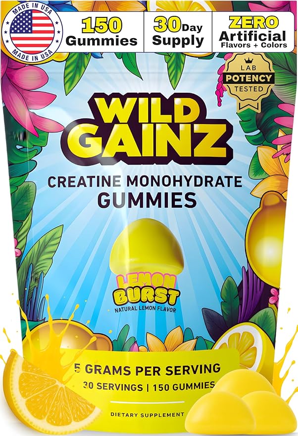 Creatine Monohydrate Gummies 5g - Made in USA - Pre Workout Creatine Chews for Women & Men, Vegan Creatine Gummy Candy, Chewable Nutritional Supplements, NSF Certified (Lemon, 150 Count)