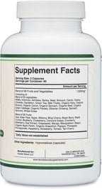 Fruits and Veggies Supplement (Daily Blend of 49 Different Fruits and Vegetables, 23 Veggies and 29 Fruits) 1,500mg Servings, 180 Capsules (No Fillers, Vegan Safe, Non-GMO) by Double Wood