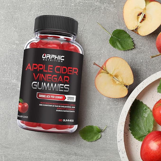 ORPHIC NUTRITION Apple Cider Vinegar Gummies - 1000mg - ACV Weight Loss Gummies - Supports Digestion, Detox & Cleansing - VIT B12, Beetroot - Gomitas de Vinagre de Manzana (60 pcs)