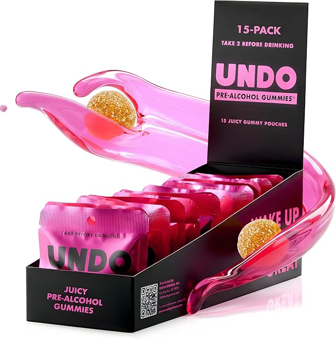 UNDO Gummies® Pre-Alcohol Gummies with DHM, Milk Thistle & Electrolytes | Scientifically-Backed Pre-Drink Supplement That Supports Liver Health & Hydration | Take While Drinking & Wake Up Feeling Great | 15 Servings