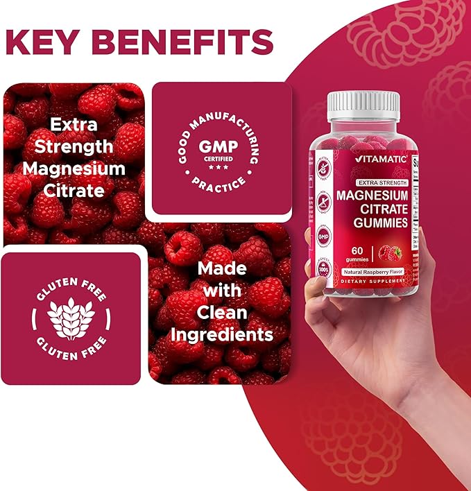 Vitamatic Extra Strength Magnesium Gummies – 255 mg (Elemental Magnesium) per Serving – 60 Vegan Gummies Supports Relaxation, Muscle & Nerve Function, Bone Health & Energy Production