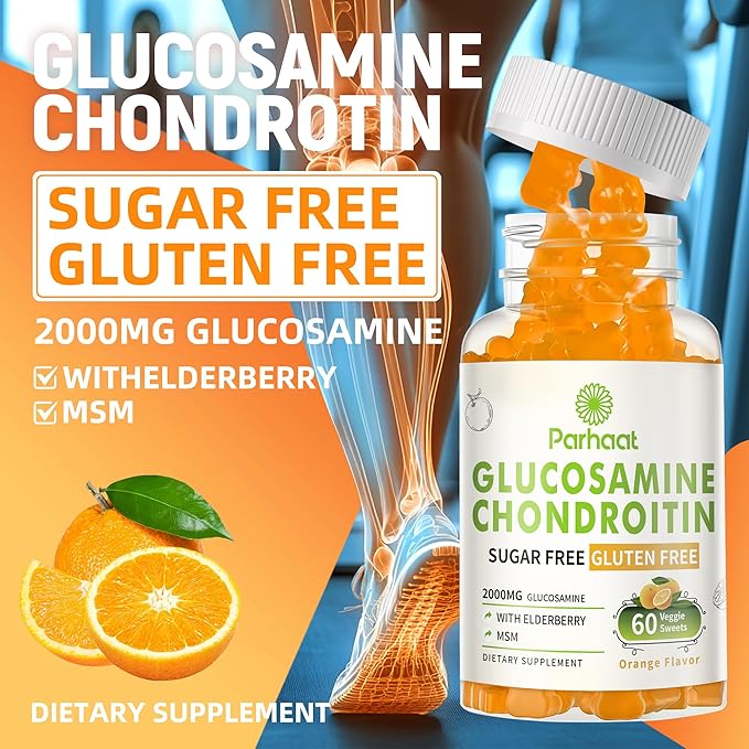 Glucosamine Chondroitin Gummies with MSM & Elderberry Extra Strength - Joint Support, Antioxidant Immune Support Supplement for Adults, Men & Women.Orange-2pack