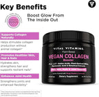 Vital Vitamins Vegan Collagen Booster Powder - Made with Amino Acids, Silica, Hyaluronic Acid, & Botanical Extracts - Plant-Based - Mango Raspberry Lemonade Flavor - Hair, Skin, Nails - 30 Servings
