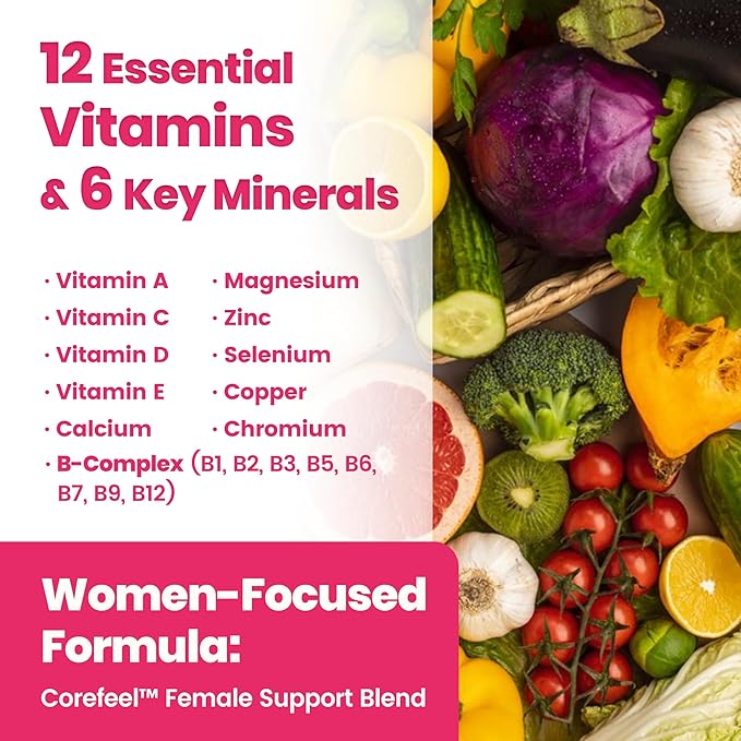 VEV Multivitamin for Women, Womens Vitamins with Vitamin A, C, D, E & B-Complex, Calcium, Magnesium, Zinc, 120 Capsules, 60-Day Supply – 12 Essential Vitamins & 6 Key Minerals for Daily Nutrition