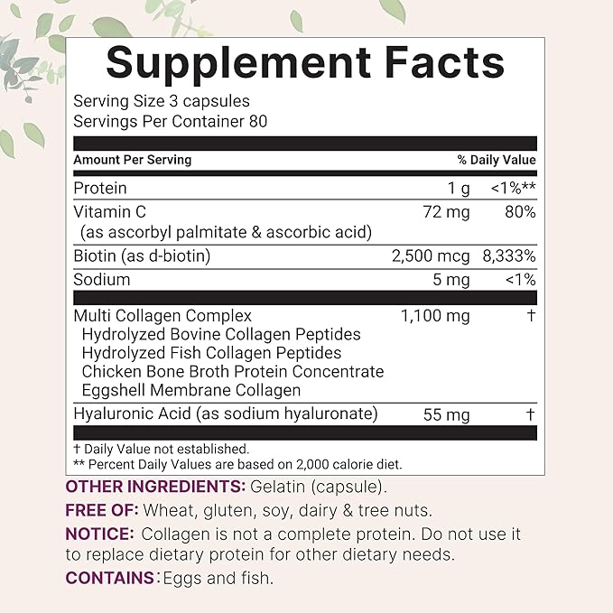 Micro Ingredients 2 Pack Multi Collagen Pills for Women & Men, 480 Capsules | Type I, II, III, V, X | Hydrolyzed Protein Peptides with Biotin, Hyaluronic Acid, & Vitamin C | Keto & Paleo Friendly