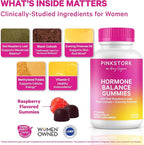 Pink Stork Hormone Balance Gummies for Women – PMS, Menopause & Estrogen Support – Mood, Bloating, Hot Flashes & Energy – Red Raspberry Leaf, Black Cohosh, Primrose – 60 Vegan Gummies
