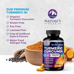 Turmeric Curcumin Supplement - 1350mg Organic Turmeric Per Serving - 95% Curcuminoids & BioPerine Black Pepper Extract for Best Absorption - Natural Vegan Joint Support, Bottled in USA - 120 Capsules