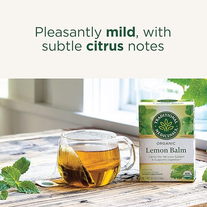 Traditional Medicinals Organic Lemon Balm Tea, Tea Bags | Herbal | Pack of 2 | 16 Count | Calming