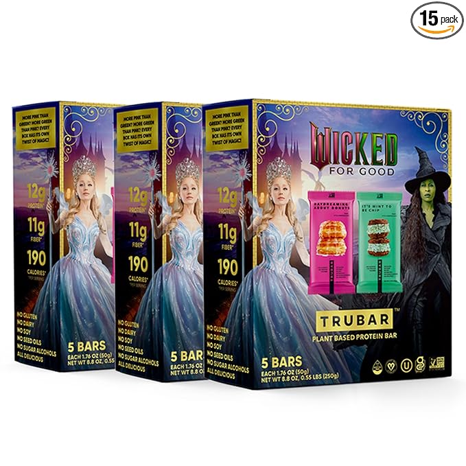 TRUBAR “Wicked” Vegan Protein Bar Variety Pack – It’s Mint to Be Chip & Daydreaming About Donuts, Plant Based, Gluten Free, Dairy Free, No Sugar Alcohols, 12g Protein, 11g Fiber, Healthy Snack Bars, 15 count