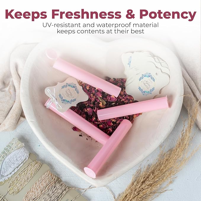 Kopperko Small Pill Bottle (116mm, 4.6 Inch 10-Pack) | Child Resistant Empty Pill Bottles | Small Plastic Tubes with Caps for Spices | Airtight, UV Resistant & Waterproof (Pink Plastic)