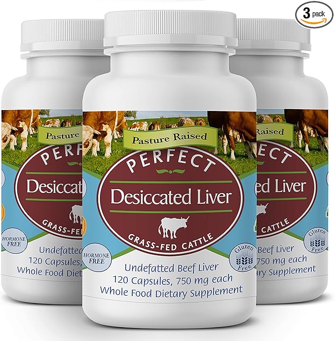 Perfect Supplements – Perfect Desiccated Liver – 120 Capsules – Undefatted Beef Liver – Natural Source of Protein, Iron, Vitamins A & B – 3 Pack