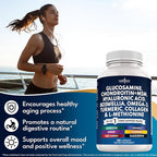Glucosamine Chondroitin, MSM, Turmeric Curcumin, Collagen, Hyaluronic Acid, Omega 3 – Joint Health Supplement for Men & Women – 120 Count
