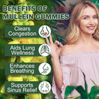 Mullein Gummies for Lungs, Mullein Extract for Smokers - Support Lung & Respiratory Health, Soothes Throat Irritation, Boost Immune - Mullein Leaf Extract for Lungs, Breathe Easier - 60pcs