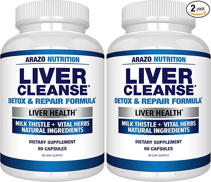 Arazo Nutrition Liver Cleanse Detox & Repair Formula – Milk Thistle Herbal Support Supplement: Silymarin, Beet, Artichoke, Dandelion, Chicory Root (Pack of 2)