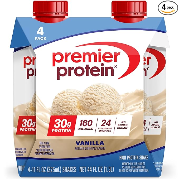 Premier Protein Shake, Vanilla, 30g Protein, No Added Sugar, 24 Vitamins & Minerals to Support Immune Health, 11 fl oz, 4 Pack