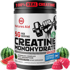 Natures Aid NSF Certified Creatine Gummy 5g - Creatine Monohydrate Gummies – Pre-Workout Energy & Muscle Growth Support for Men & Women | Watermelon Electrolyte Gummies (135 Count)