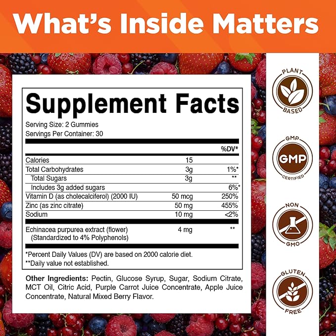 Vitamatic Zinc 50mg Gummies – 60 Vegan Gummies – Gluten-Free – 2 Pack