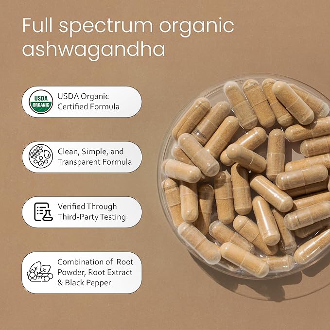 NaturaLife Labs Organic Ashwagandha 2100 mg per Serving – Herbal Supplement Root Powder & Extract – 100 Capsules – Vegan, Non-GMO, Gluten-Free
