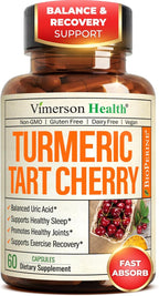 Turmeric Curcumin Supplement with 10:1 Tart Cherry Extract & Celery Seed Extract – Natural Uric Acid Balance, Joint Health & Sleep Aid – Turmeric Curcumin with Black Pepper – 60 Tart Cherry Capsules
