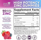 Zinc Gummies 50mg per Serving - Extra Strength Immune Support Antioxidant Gummy, Non-GMO & Gluten Free - Best Zinc Supplement for Skin Bone & Heart Health - Chewable Tasty Berry Flavor - 60 Gummies