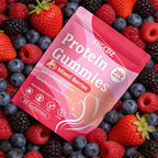 Protein Gummies for Women & Men, 20g Protein per Serving, Zero Sugar, Vegan, Supports Hair Skin Nails Health with Collagen, Energy Boosting Supplement, Mixed Berries Flavor, 60 Gummies (1) (1)
