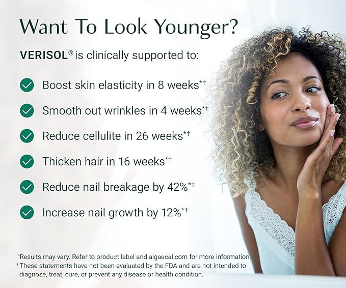 ALGAECAL Collagen: 4 Clinically-Supported Peptides VERISOL®, FORTIGEL®, UC-II®, FORTIBONE®, Anti-Aging Hydrolyzed Collagen Powder, 30 Servings, Made in USA