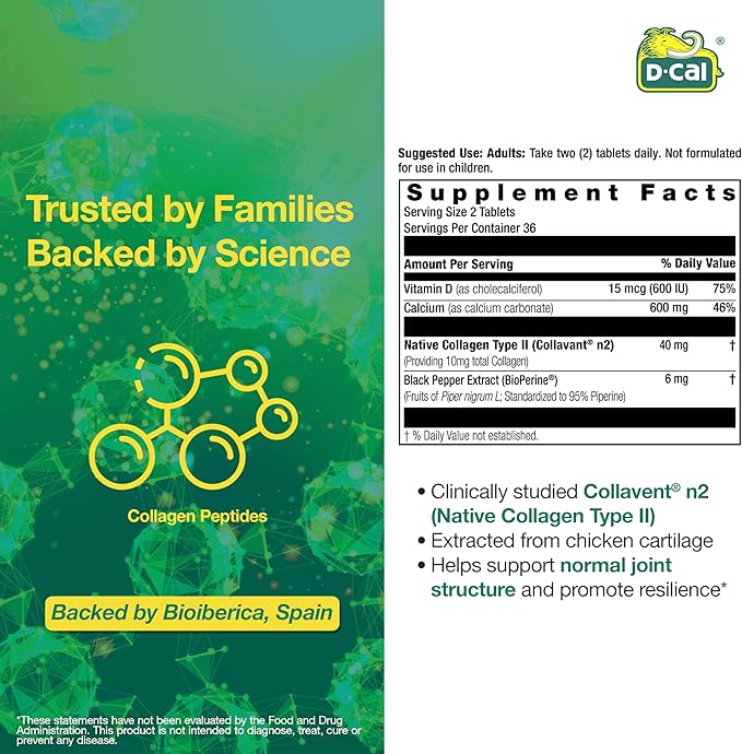 D-Cal Flex Joint | Joint Support Supplement for Women | Native Collagen Type II, Calcium & BioPerine® | Rebuild Cartilage, Improve Flexibility & Strengthen Bones | 72 Tablets, Made in USA