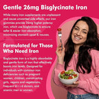 Iron Bisglycinate 26mg Filled Gummies- Gentle Beet Root Iron Gummy plus Vitamin C, Supplement Iron with B12 & Folate for Women & Men, Iron Deficiency, Immune & Energy Support, Sugar-Free, Vegan,120Cts