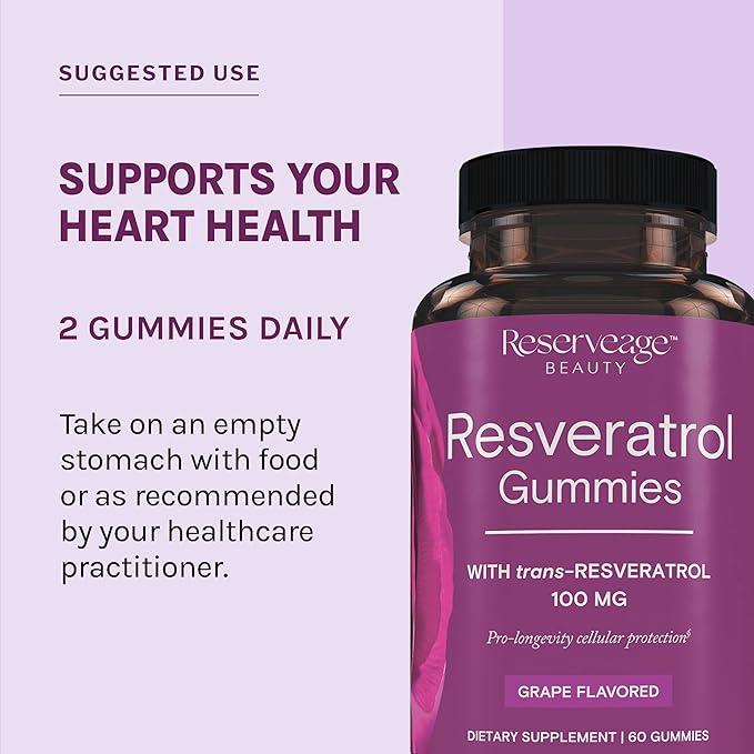 Reserveage Beauty - Resveratrol Gummies 100 mg, Antioxidant Supplement for Heart Health, Antioxidant Supplement Supports Healthy Aging, Vegan - 2 Pack