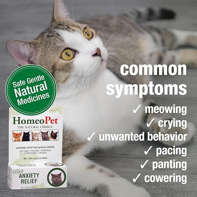 HomeoPet Feline Anxiety Relief, Safe and Natural Pet Stress and Anxiety Support Supplement for Cats, 15 Milliliters