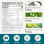 Phosphatidylserine - Nootropic Brian Supplement, Focus & Energy Gummies+ Bacopa Monnieri, Omega 3, Huperzine A, Methyl B12 & B6 for Seniors, Gamers, Workers, Non-GMO, Caffeine-Free, Sugar Free, 2 Pack