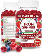 Lunakai USA Made Vegan Iron Gummies 5-in-1 with Methylfolate, Vitamin C, E & B12 - Daily Chewable Iron Supplement for Women, Men & Kids - Energy & Blood Health Support, Non-GMO, 60ct