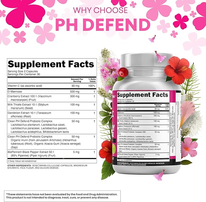 Clean Nutraceuticals Vaginal Probiotics for Women with Cranberry, D-Mannose, Prebiotics, pH Balance Support, Feminine Health, Urinary Tract Cleanse – Capsule Alternative to Gummies – 60 Count