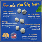 Iron and Folic Acid Supplements for Women - 35mg Gentle Iron Vitamin, Folic Acid 400mcg - Anemia, Period, Pregnancy Support Supplement, Ferrous Sulfate Pills - 120 Vegan Non-Constipating Tablets