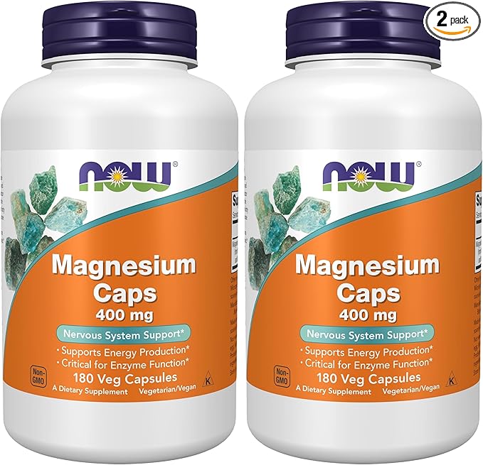 NOW Foods Supplements,Magnesium 400 mg,Enzyme Function*,Nervous System Support*,180 Veg Capsules,(Pack of 2)