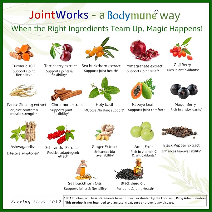 Bodymune JointWorks – Organic Joint & Muscle Support Supplement – Promotes Mobility, Flexibility & Comfort – 66 Capsules (2-Month Supply) – USDA Organic, Vegan, Gluten-Free, Non-GMO