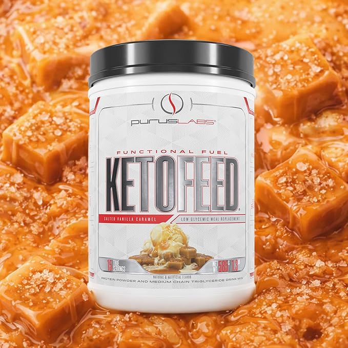 Purus Labs KetoFeed Protein | Keto Low Glycemic Protein Meal Replacement | Low Carb, 0 Sugars | Added MCTs | 20g Whey Protein (Salted Vanilla Caramel)