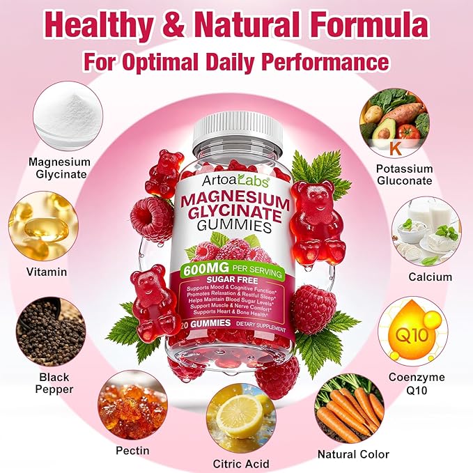 Magnesium Glycinate Gummies with L-Threonate,240 Count High Absorption Sugar Free Magnesium Potassium Supplement for Relaxation, Stress Relief, and Sleep Support for Adults & Kids