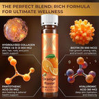 Liquid Collagen Peptides with Biotin & Hyaluronic Acid - 3000mg Hydrolyzed Collagen Type 1 and 3, Biotin 10000mcg, Vitamins B5, B6, C & E - Liquid Collagen Shots for Women and Men