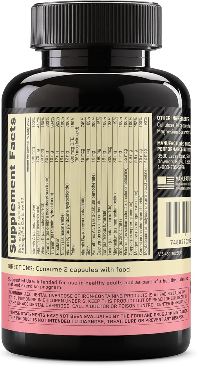 Optimum Nutrition Opti-Women, Vitamin C, Zinc and Vitamin D for Immune Support Womens Daily Multivitamin Supplement with Iron, Capsules, 120 Count