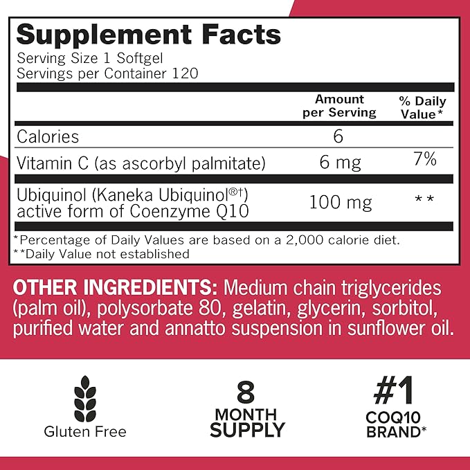 Qunol Mega Ubiquinol CoQ10 100mg, Superior Absorption, Patented Water and Fat Soluble Natural Supplement Form of Coenzyme Q10, Antioxidant for Heart Health, 240 Count Softgels, 120 Count (Pack of 2)