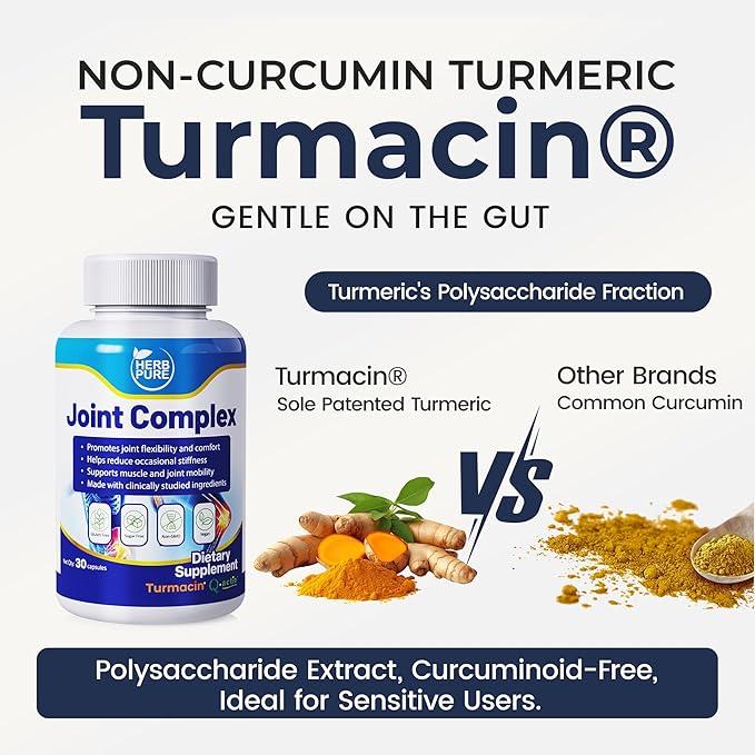 Joint Complex Turmeric Supplement, Turmacin® Turmeric Root Extract 500mg & Q-Actin® Cucumber Enzyme 20mg, Herbal Support for Daily Joint Health, Suitable for Sensitive Users, 60 Capsules-2 Packs