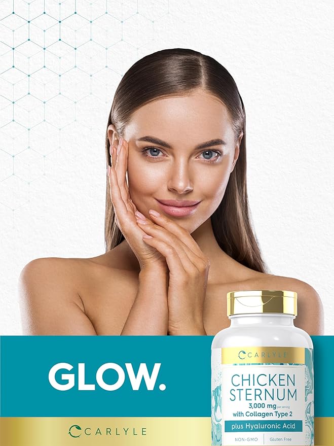 Carlyle Chicken Sternum Cartilage Collagen Capsules | Type II 3000mg | 120 Pills | Plus Hyaluronic Acid | Non-GMO, Gluten Free