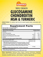 Sundance Glucosamine Chondroitin with MSM and Turmeric | 120 Caplets | Triple Strength Formula | Non-GMO & Gluten Free Supplement