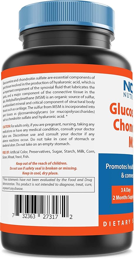 Nova Nutritions Triple Strength Glucosamine Chondroitin MSM 2600mg/Serving Capsules, Supports Healthy Joint, Cartilage and Connective Tissue - Promotes Joint Comfort & Flexibility 180 Count