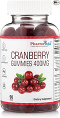 Pharmvista Cranberry Gummies for Kids & Adults 400mg-Gluten Free Allergen Free Nutrient Rich Vegan Supplement -Cranberry Chews-90 Count