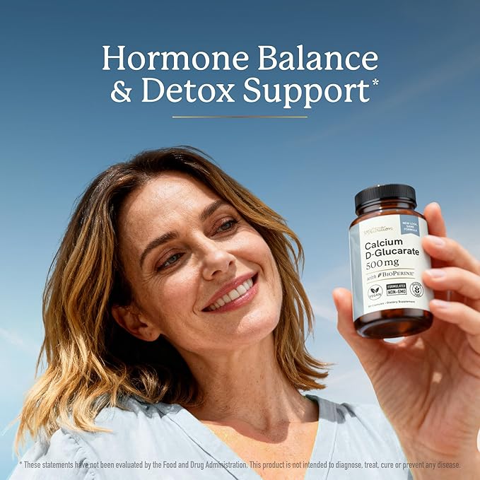 Calcium D-Glucarate | 500MG | CDG for Liver Detox and Cleanse, Hormone Balance, and Menopause Support | Calcium Supplement | Vegan, Non-GMO, Third-Party Tested | 90 Capsules (3-Month Supply)