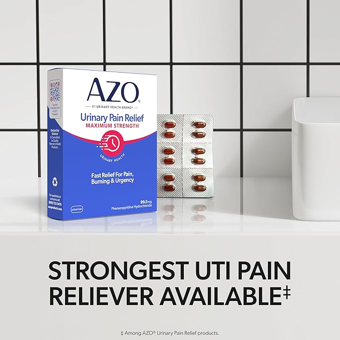 AZO Urinary Pain Relief Maximum Strength, Fast relief of UTI Pain, Burning & Urgency, Targets Source of Pain, #1 Most Trusted Brand, 24 Tablets