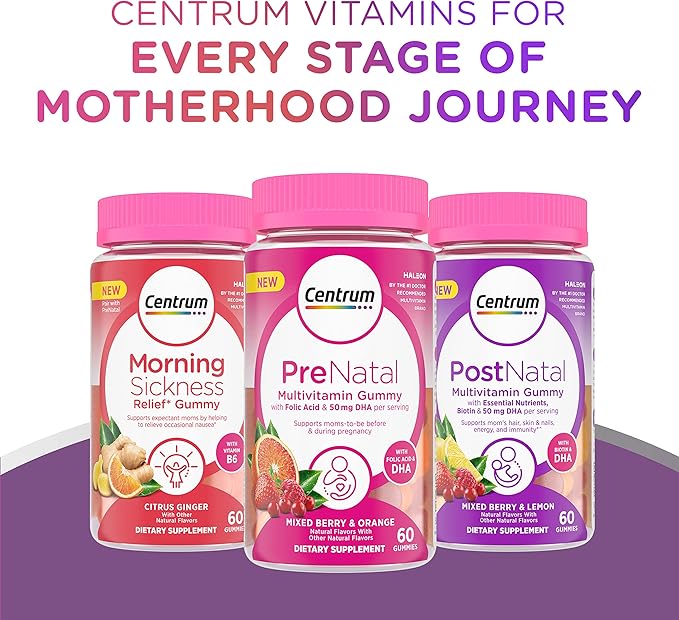 Centrum Morning Sickness Relief Gummies, Citrus Ginger Flavor - 60 Count, Up to 60 Day Supply